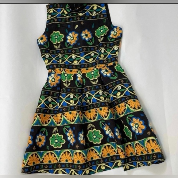 Moon Floral Print Black Multicolor Sleeveless Mini Dress - Picture 3 of 5